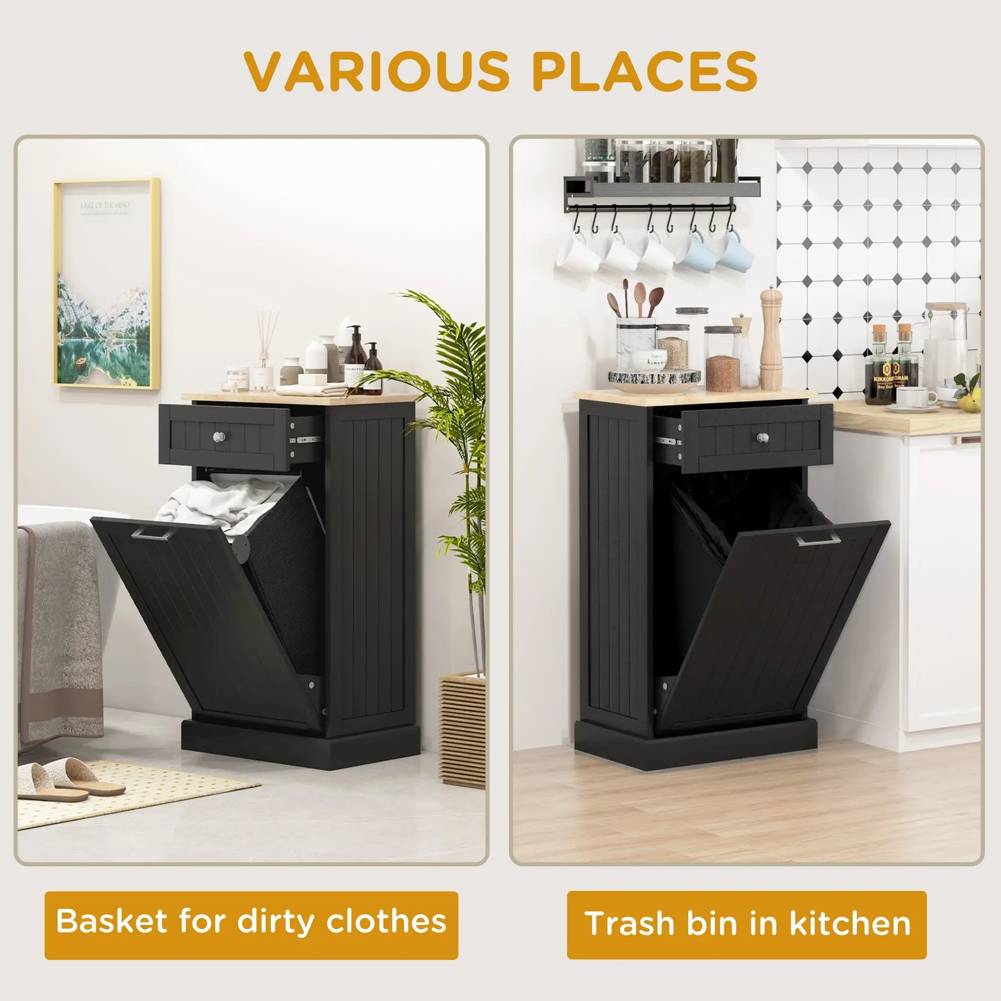 Kitchen Tilt Out Trash Bin Cabinet, Free Standing, Black Storage Cabinets at Gallery Canada
