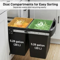 Poubelle rétractable sous placard, 40 L (10,6 gallons), noir