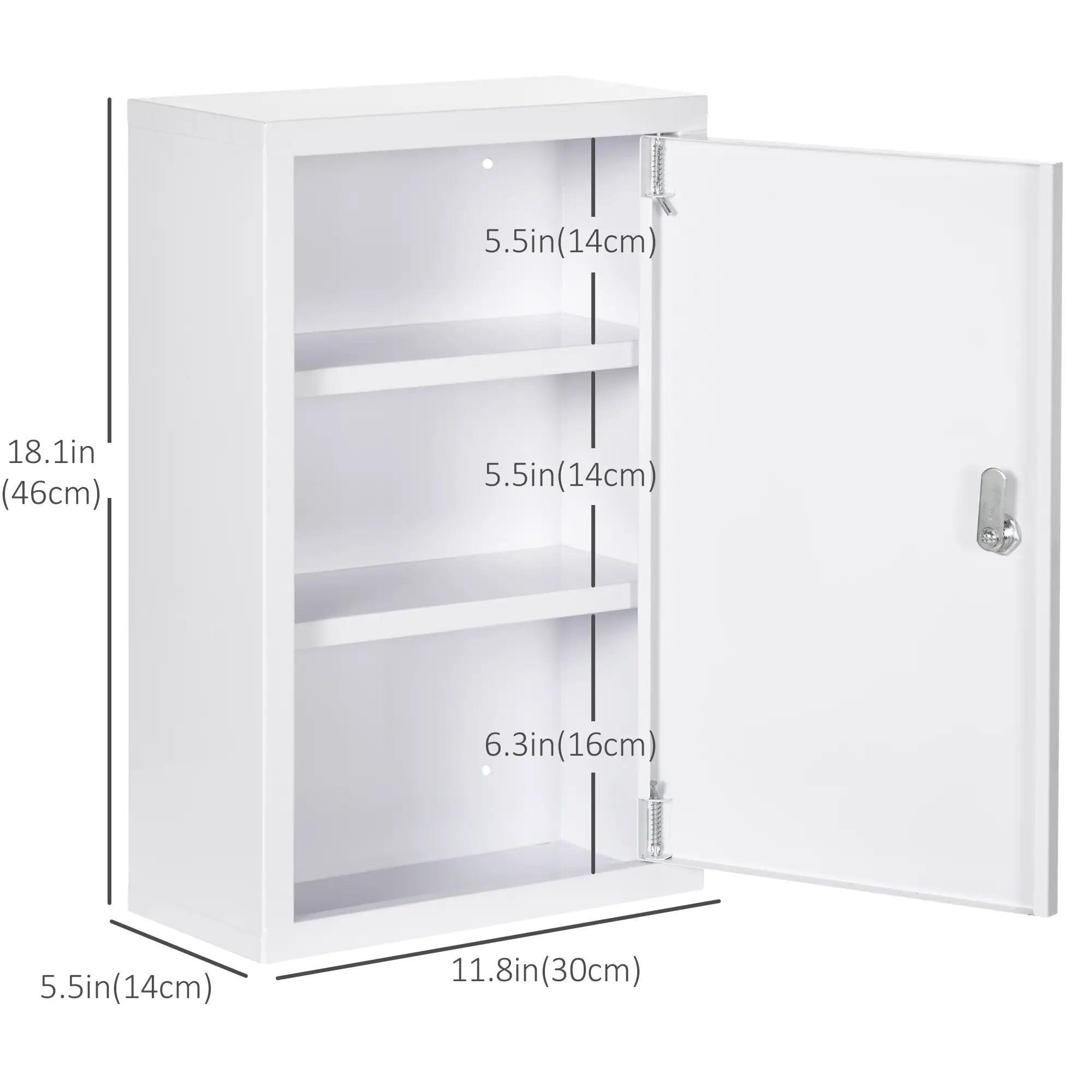 Lockable Medicine Cabinet, 3 Tier Steel Wall Box, 2 Keys, White Mirror Medicine Cabinets at Gallery Canada