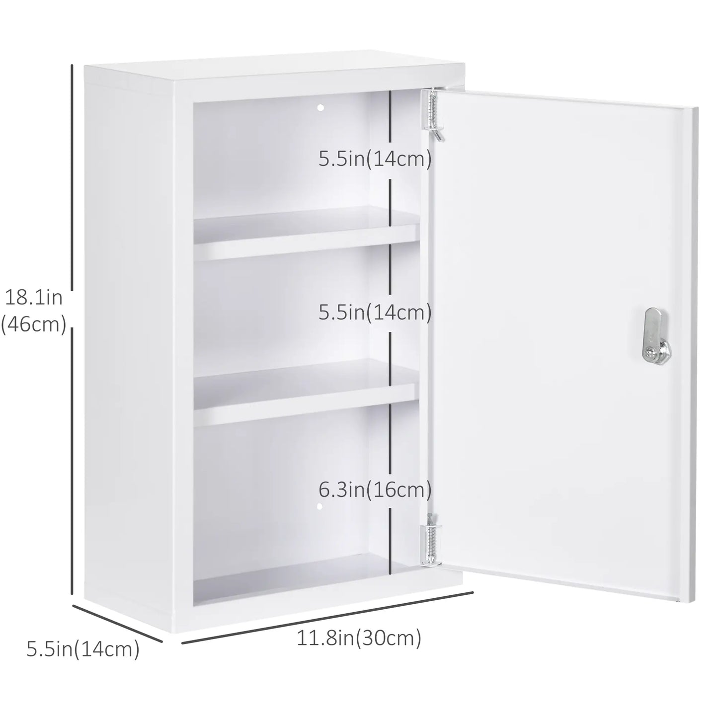 Lockable Medicine Cabinet, 3 Tier Steel Wall Box, 2 Keys, White Mirror Medicine Cabinets at Gallery Canada