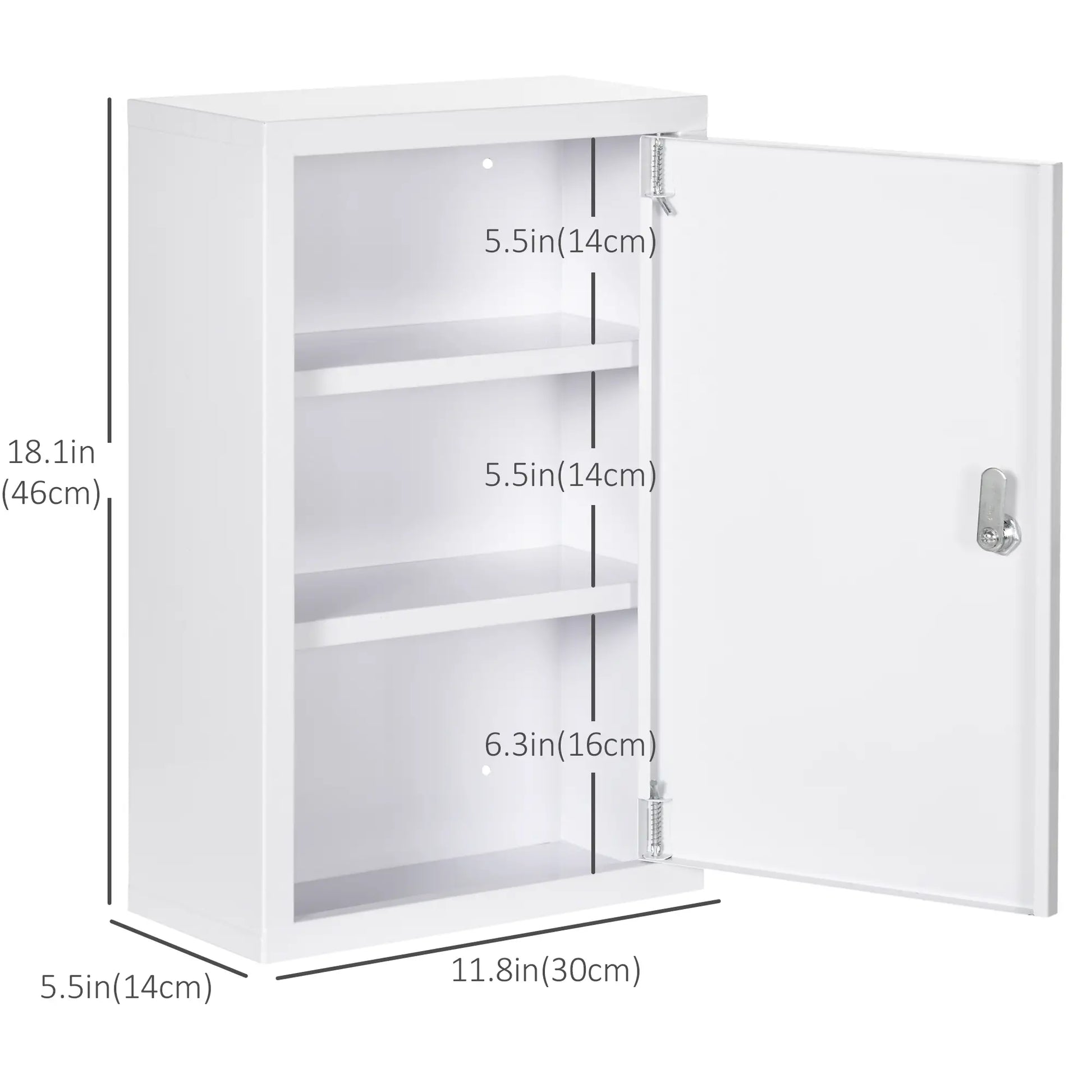 Lockable Medicine Cabinet, 3 Tier Steel Wall Box, 2 Keys, White Mirror Medicine Cabinets at Gallery Canada