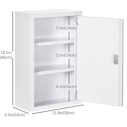 Lockable Medicine Cabinet, 3 Tier Steel Wall Box, 2 Keys, White Mirror Medicine Cabinets at Gallery Canada