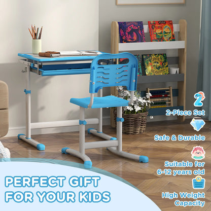 Adjustable Study Table, Chair Set with Drawer, Blue Kids Desk Sets at Gallery Canada