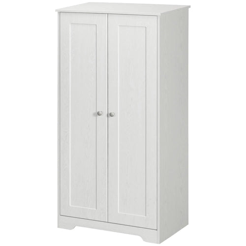 Kitchen Storage Cabinet, 2 Door Pantry with Adjustable Shelves, Distressed White, White