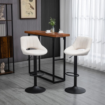 Bar Stools Set of 2, Swivel Counter Height Barstools with Adjustable Height, Linen Upholstered Bar Chairs with Round Metal Base and Footrest, Cream Bar Stools at Gallery Canada