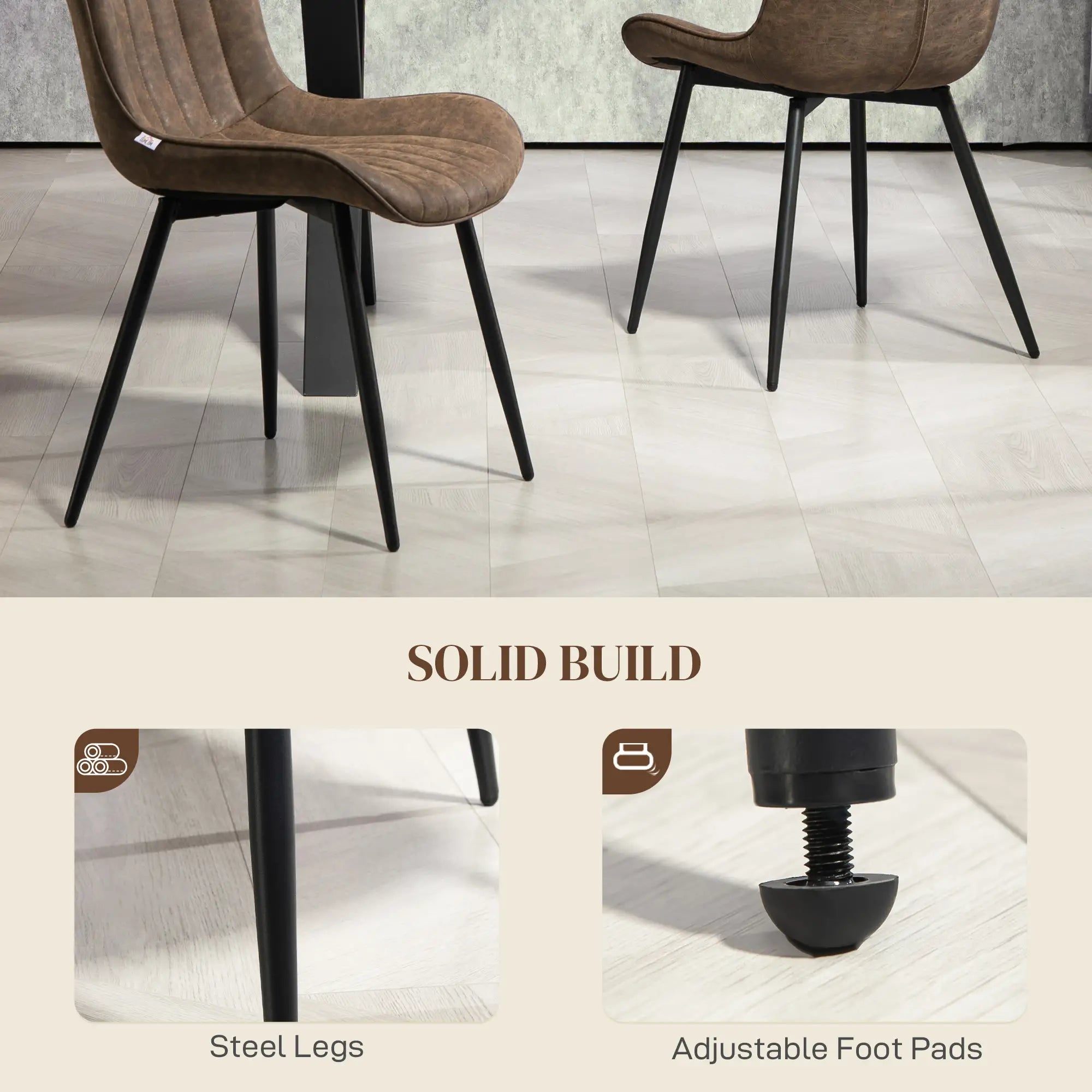 PU Leather Dining Chairs Set of 2, Steel Legs, Brown Dining Chairs at Gallery Canada