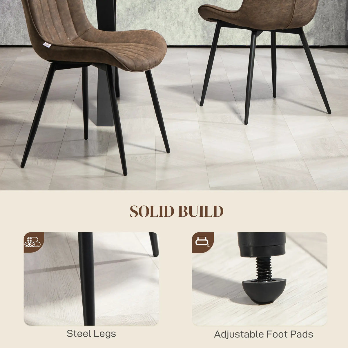 PU Leather Dining Chairs Set of 2, Steel Legs, Brown Dining Chairs at Gallery Canada