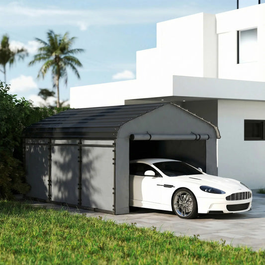 10' x 15' Metal Carport, Heavy Duty Garage Shelter, Light Grey Car Shelters Light Grey at Gallery Canada