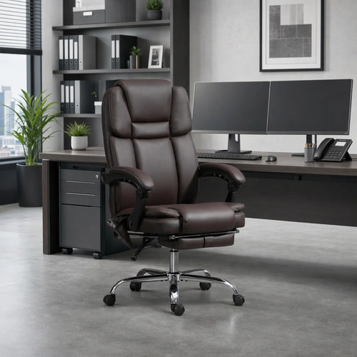 Massage Office Chair, Reclining Executive Chair, 6-Point Vibration, Footrest, Dark Brown