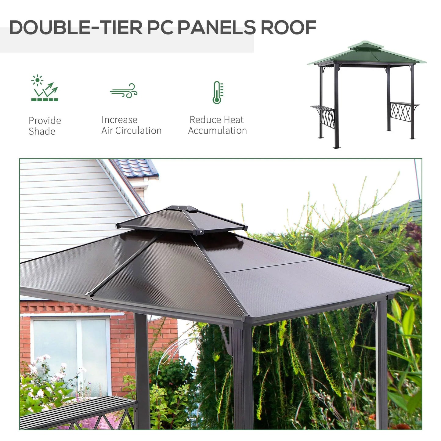 Outdoor Hardtop Grill Gazebo, BBQ Canopy With 6 Hooks, Double Vented PC Roof BBQ Grill Gazebos at Gallery Canada