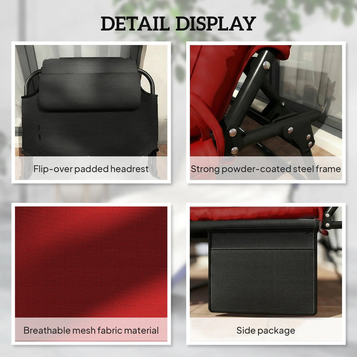 Folding Lounge Chair, 4-Level Reclining Back, Wine Red Lounger Chairs at Gallery Canada