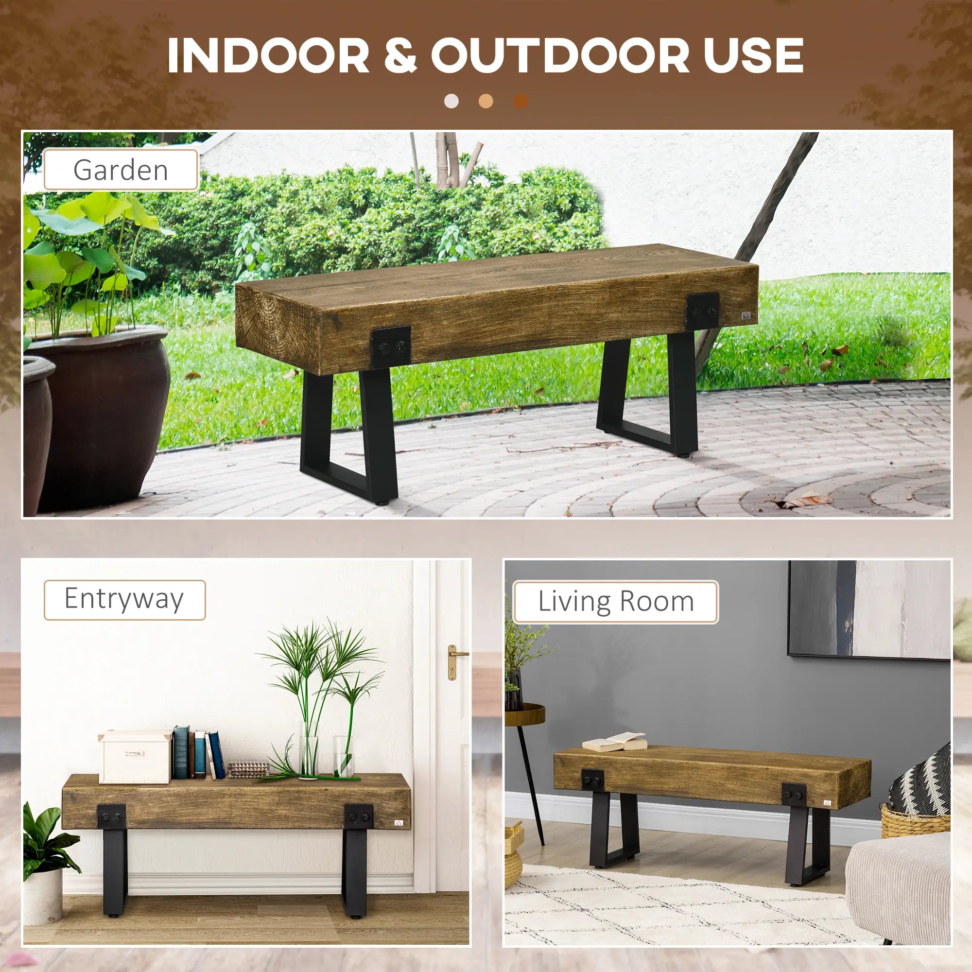 Garden Bench with Metal Legs, Rustic Wood Concrete Outdoor Patio, Concrete Outdoor Benches at Gallery Canada