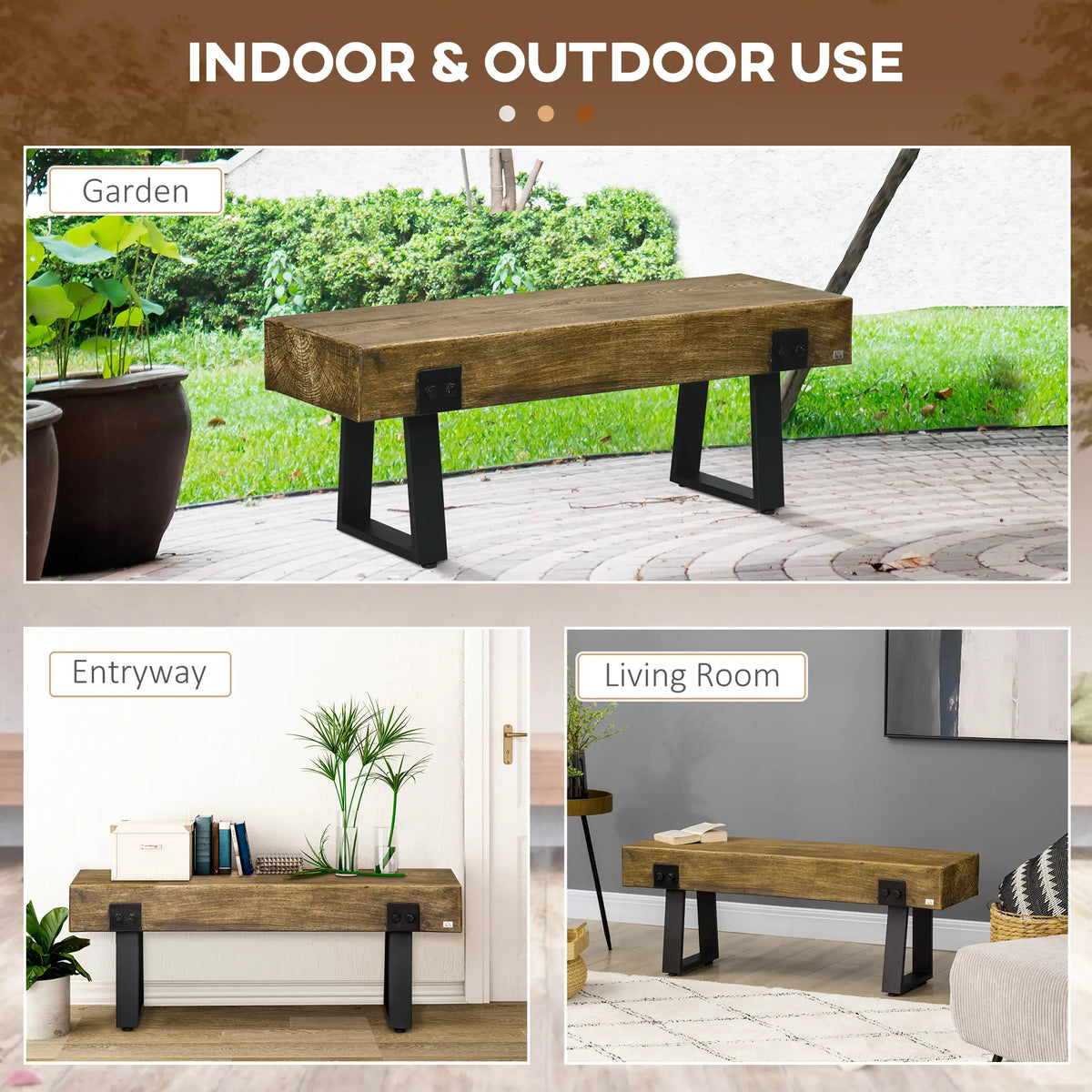 Garden Bench with Metal Legs, Rustic Wood Concrete Outdoor Patio, Concrete Outdoor Benches at Gallery Canada