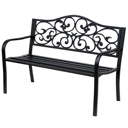 Vintage Floral Cast Metal Garden Bench, 50" x 23.6" x 35", Black Outdoor Benches at Gallery Canada