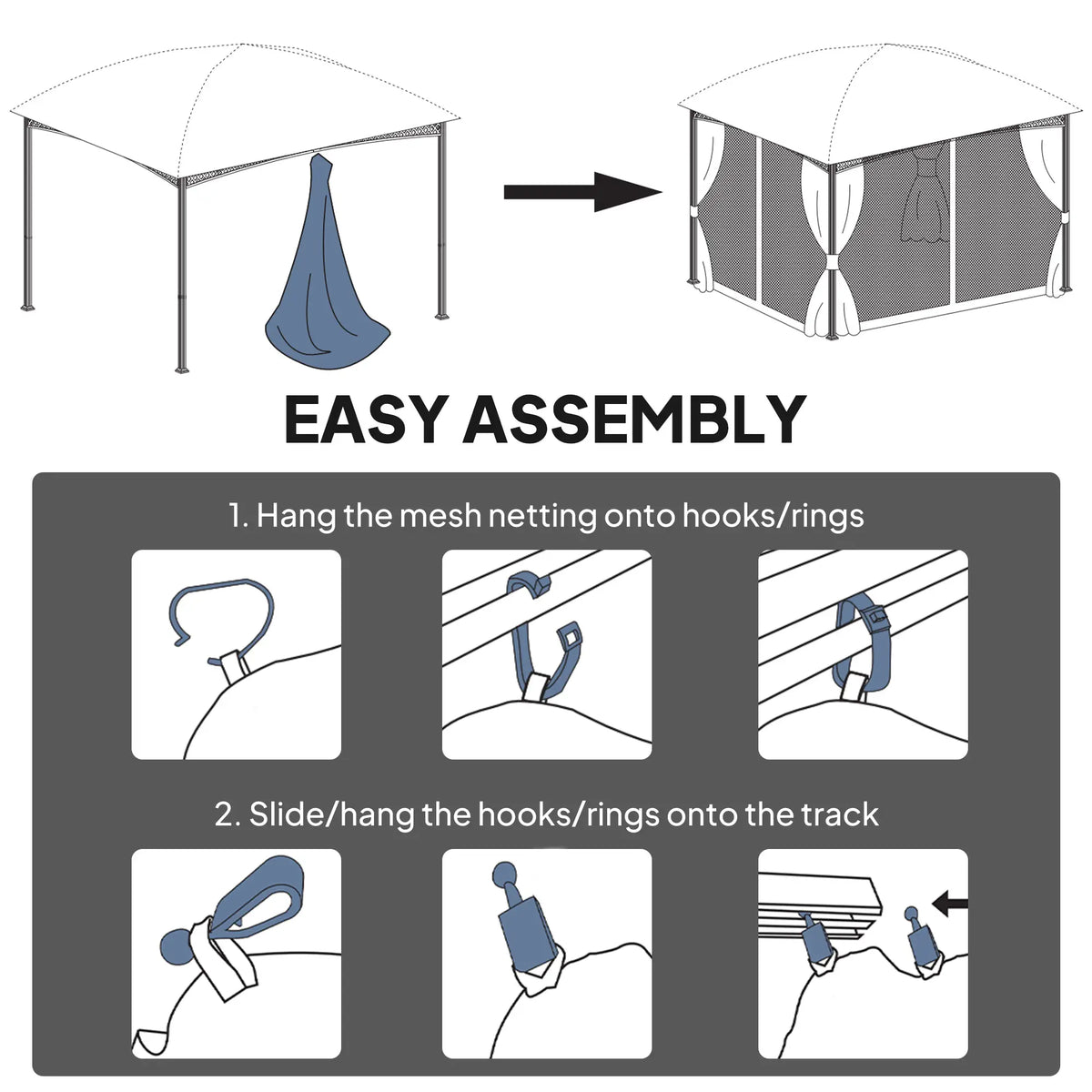 Mosquito Netting for Gazebo, 10' x 12', Cream White, Black Gazebo Sidewalls at Gallery Canada