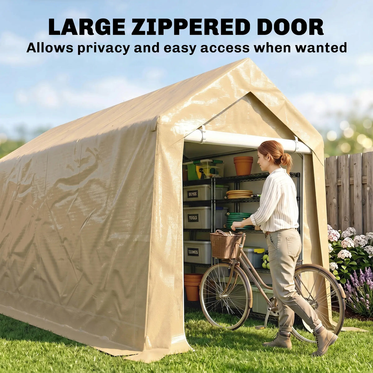7' x 12' Outdoor Storage Shed, Portable Garage, Roll-up Door, Beige Sheds at Gallery Canada