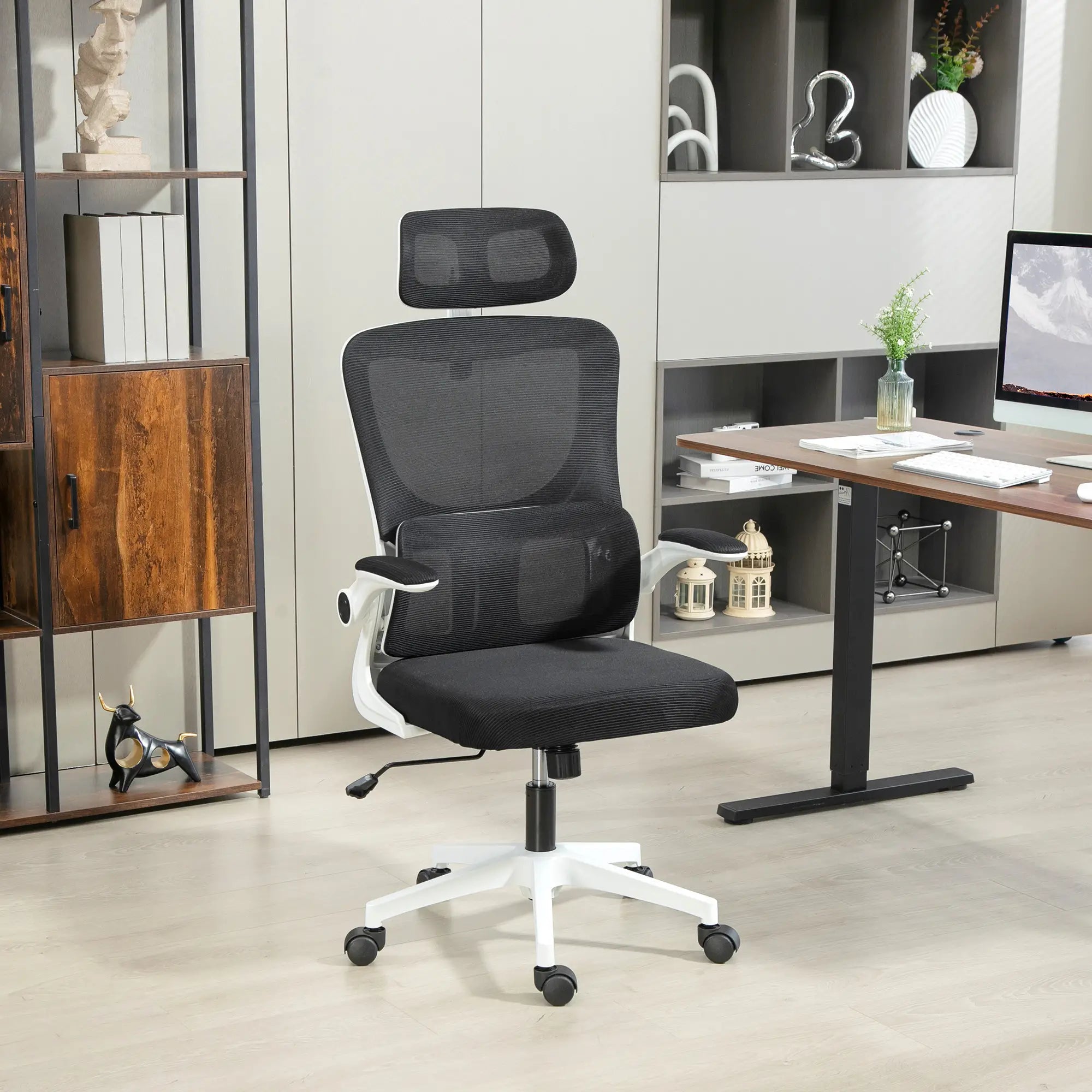 Mesh Office Chair, High Back with Headrest, Lumbar Support, Adjustable Height, Black Executive & Manager Chairs at Gallery Canada