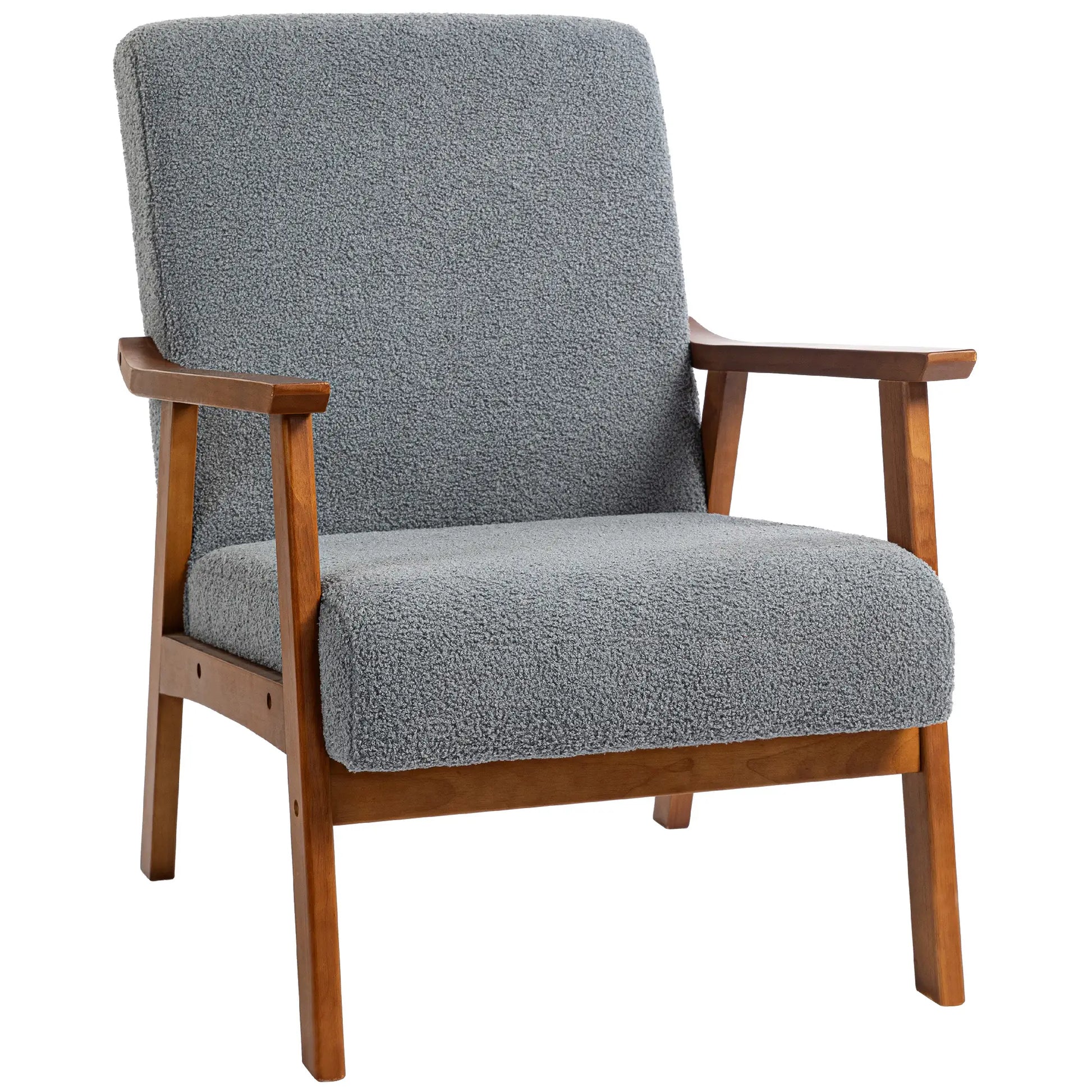 Boucle Accent Chair, Wide Seat, Thick Padding, Grey Accent Chairs at Gallery Canada