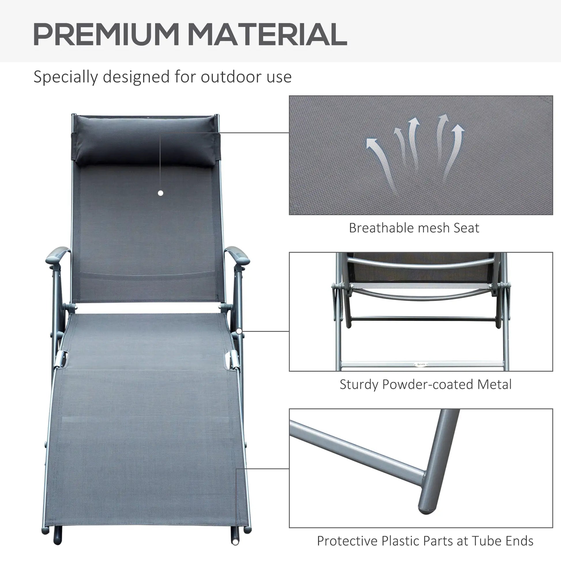 Heavy Duty Adjustable Folding Reclining Chair, Outdoor Sun Lounger, Grey Lounger Chairs at Gallery Canada