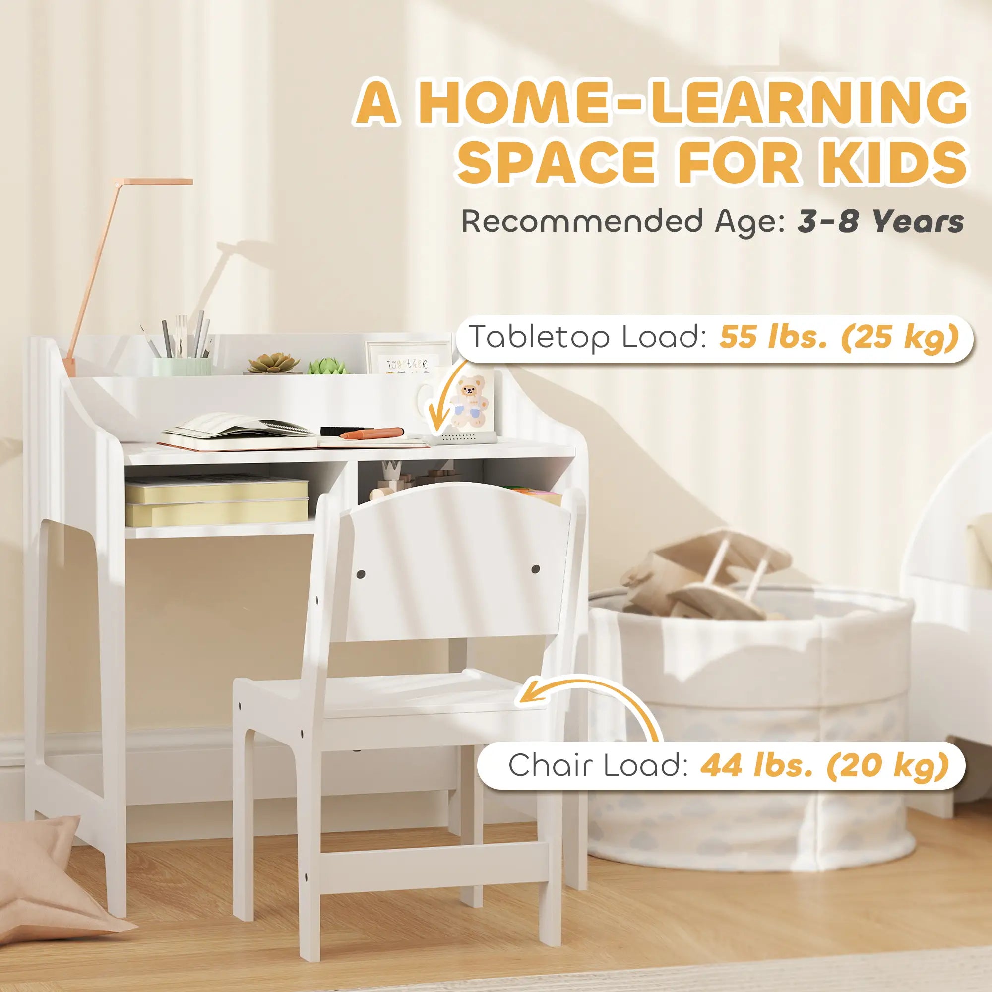 Kids Desk and Chair Set with Storage, 3-8 Years, White Kids Desk Sets at Gallery Canada