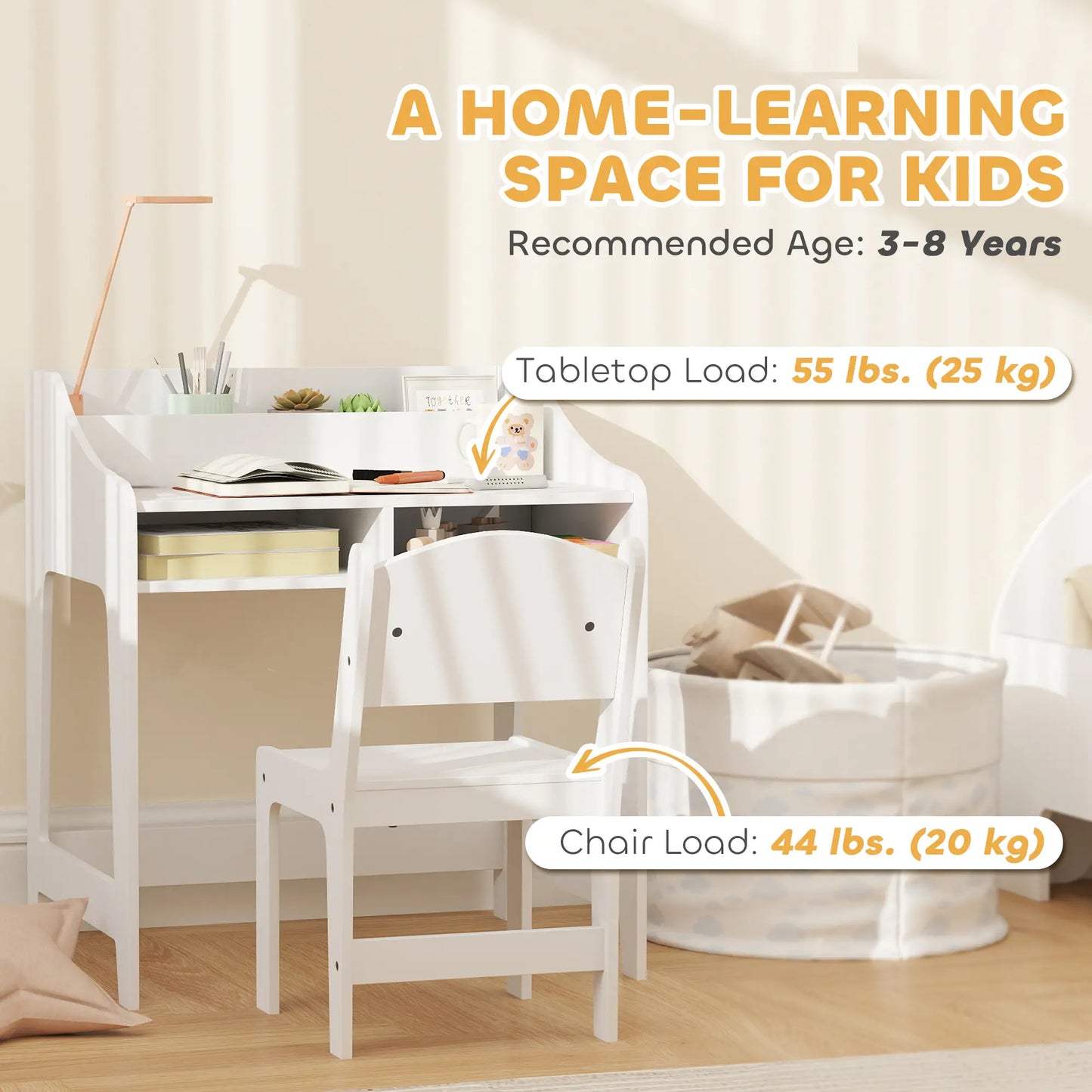Kids Desk and Chair Set with Storage, 3-8 Years, White Kids Desk Sets at Gallery Canada