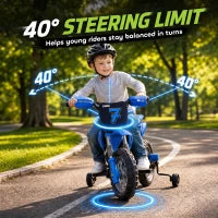 Moto électrique pour enfants 12V, roues d'entraînement, suspension, bleu
