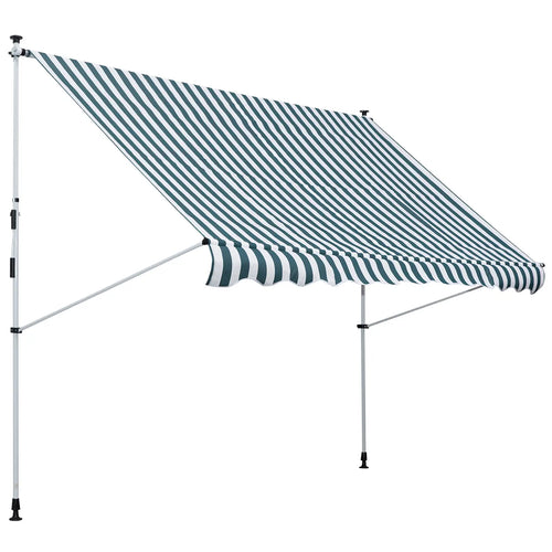 10x5ft Manual Retractable Awning, Patio Sun Shade, Water Resistant, Green