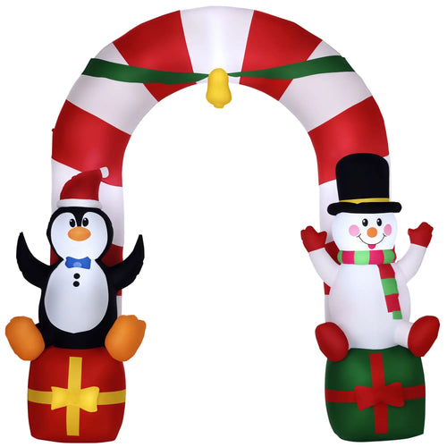 9ft Inflatable Candy Cane Archway, Penguin Snowman, LED Yard Display