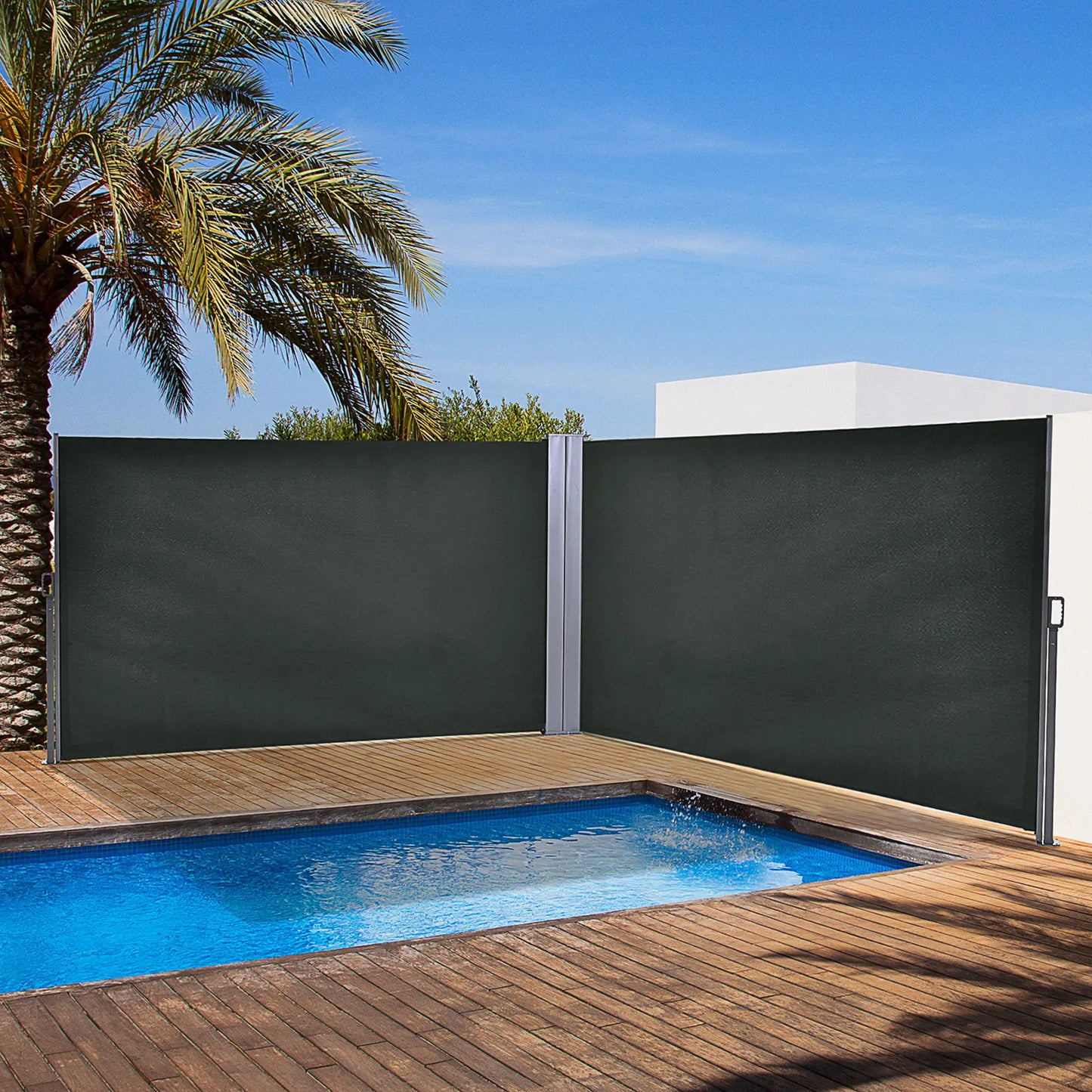 236" x 71" Outdoor Privacy Wall, Retractable Awning, Patio Screen, Grey Side Awnings at Gallery Canada