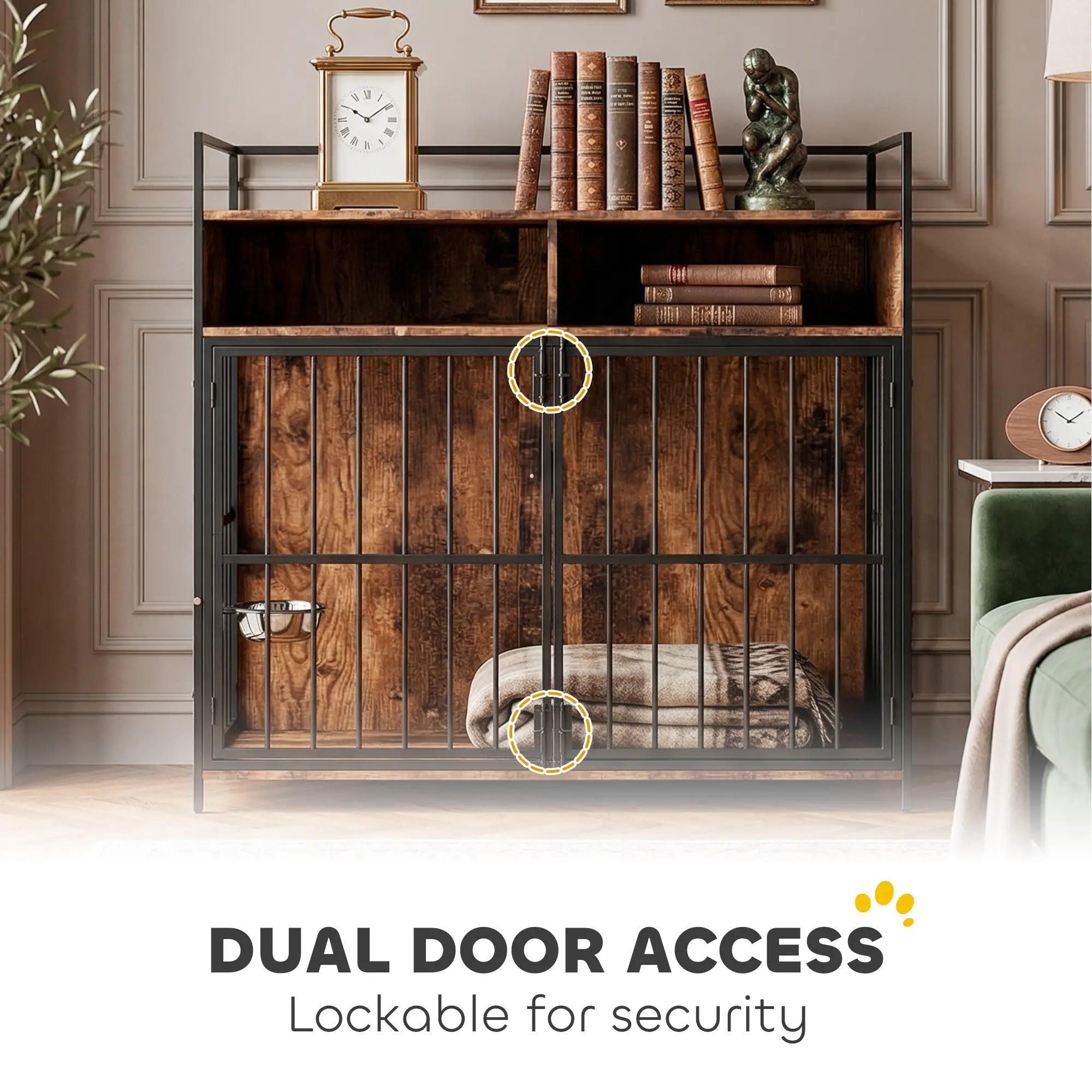 Dog Crate Furniture With Rotating Feeding Station, Rustic Brown Dog Cages & Crates at Gallery Canada