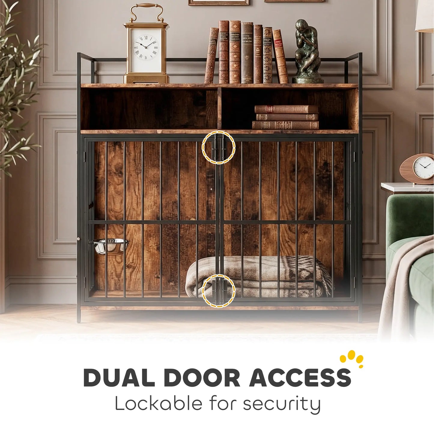 Dog Crate Furniture With Rotating Feeding Station, Rustic Brown Dog Cages & Crates at Gallery Canada