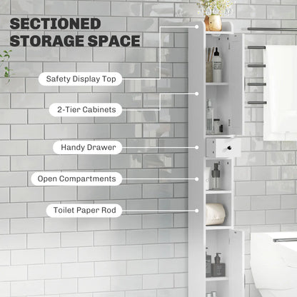 Narrow Bathroom Cabinet, Tall Storage with Barn Doors, Drawer, Adjustable Shelves, Wood Grain, White Bathroom Cabinets at Gallery Canada