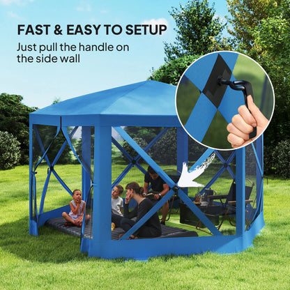 12' x 12' Hexagon Pop Up Screen Tent, Camping Shelter With Mesh Sidewalls, Carry Bag, Blue Pop Up Canopies at Gallery Canada