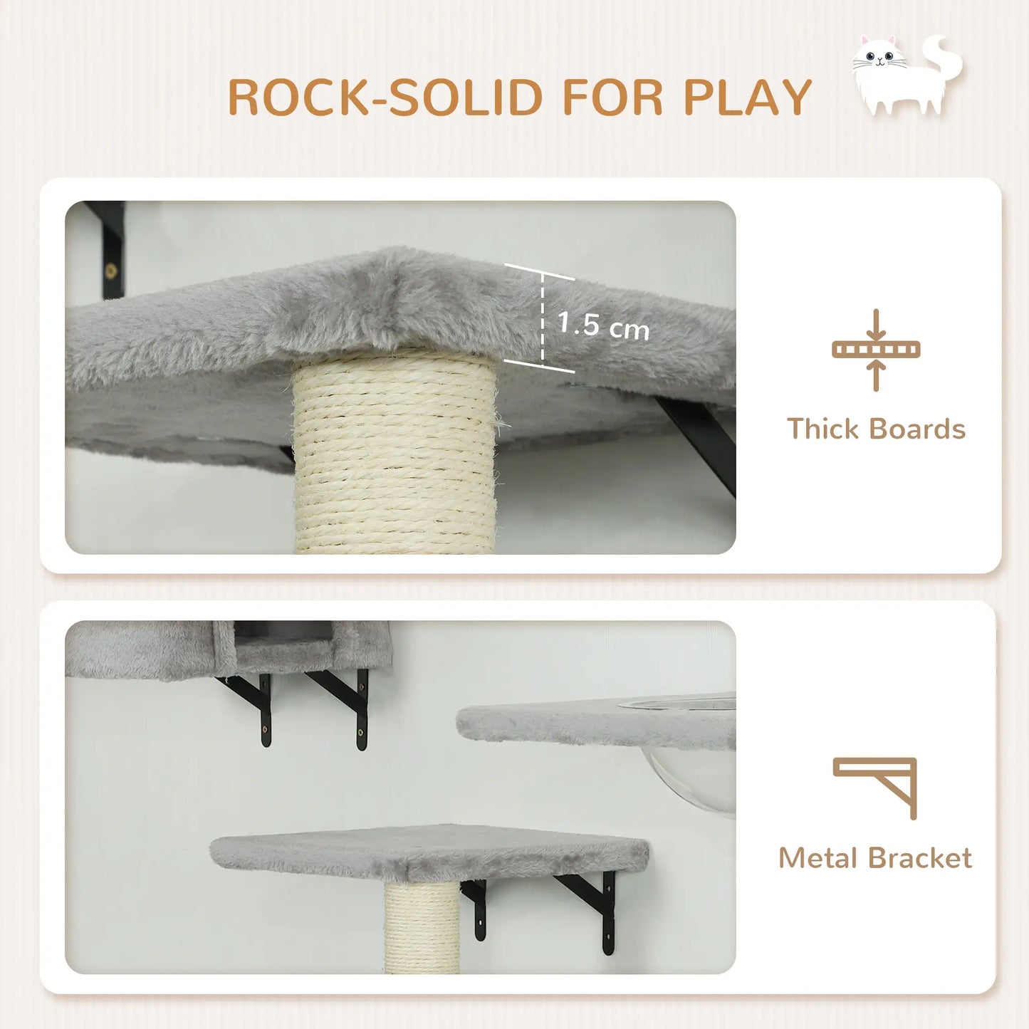 Cat Wall Shelves Set of 7, Perches with House, Sisal Ladder, Bed, Grey Cat Climbing Wall at Gallery Canada