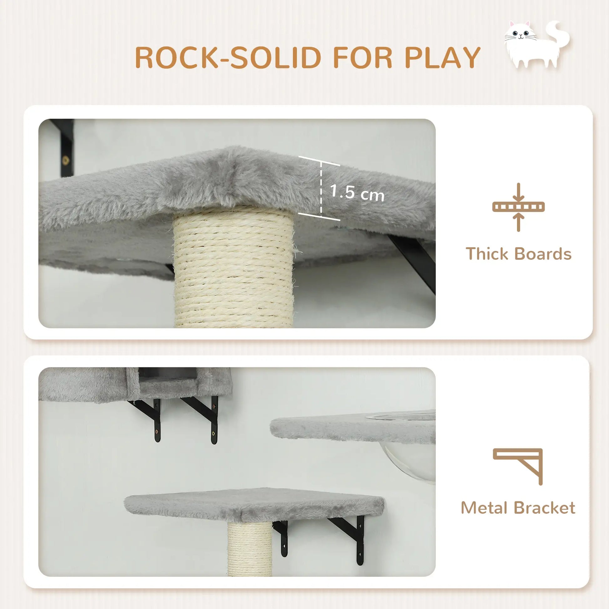 Cat Wall Shelves Set of 7, Perches with House, Sisal Ladder, Bed, Grey Cat Climbing Wall at Gallery Canada
