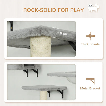 Cat Wall Shelves Set of 7, Perches with House, Sisal Ladder, Bed, Grey Cat Climbing Wall at Gallery Canada