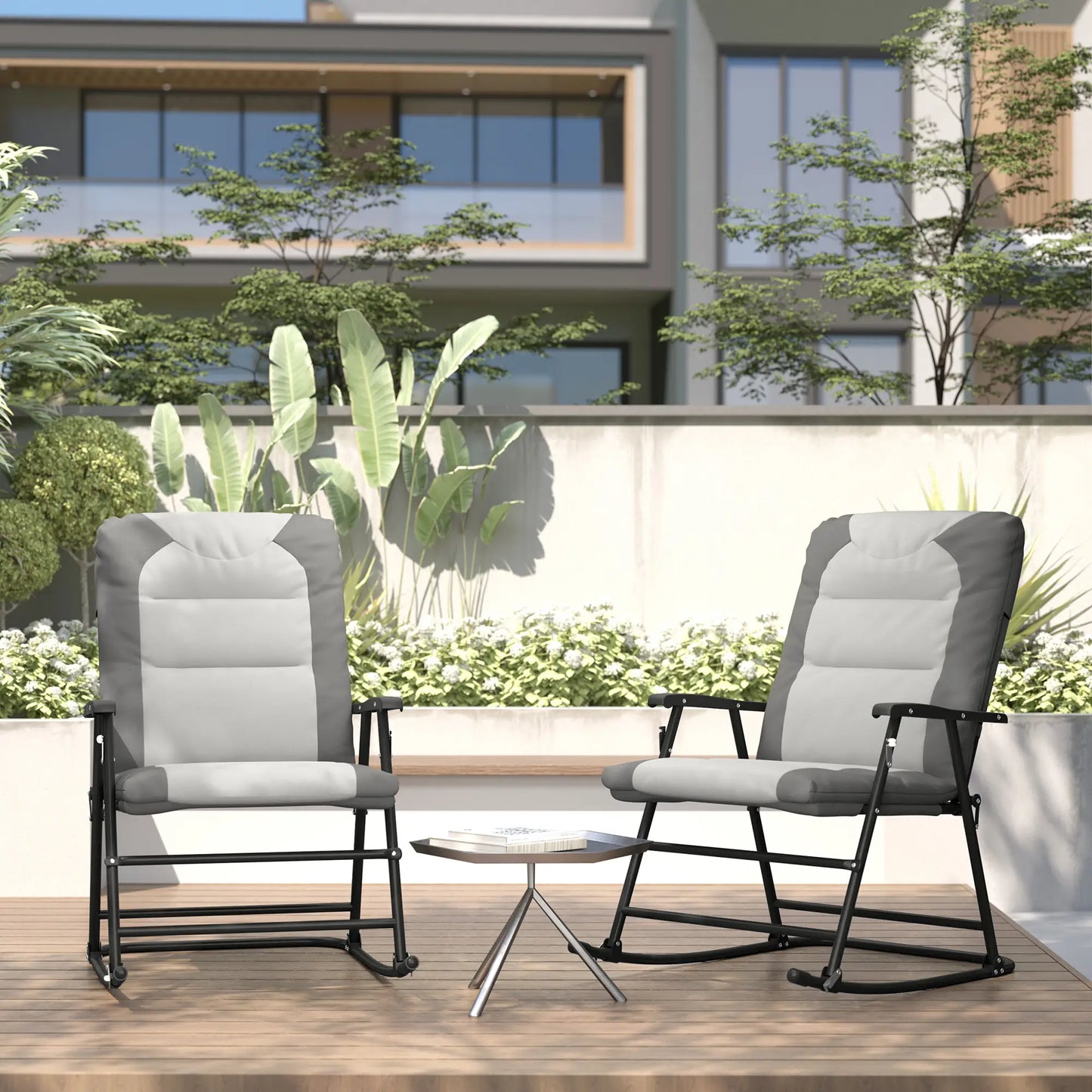 Folding Rocking Chair Set, 2 Padded Rockers with Armrest, Light Grey Outdoor Rocking Chairs at Gallery Canada