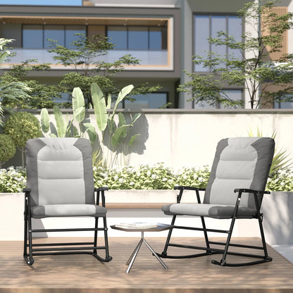 Folding Rocking Chair Set, 2 Padded Rockers with Armrest, Light Grey Outdoor Rocking Chairs at Gallery Canada