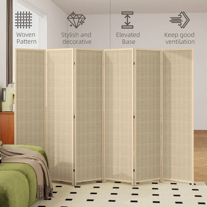 Woven Bamboo Room Divider, 6 Panel Folding Privacy Screen, Natural Wood Room Dividers at Gallery Canada