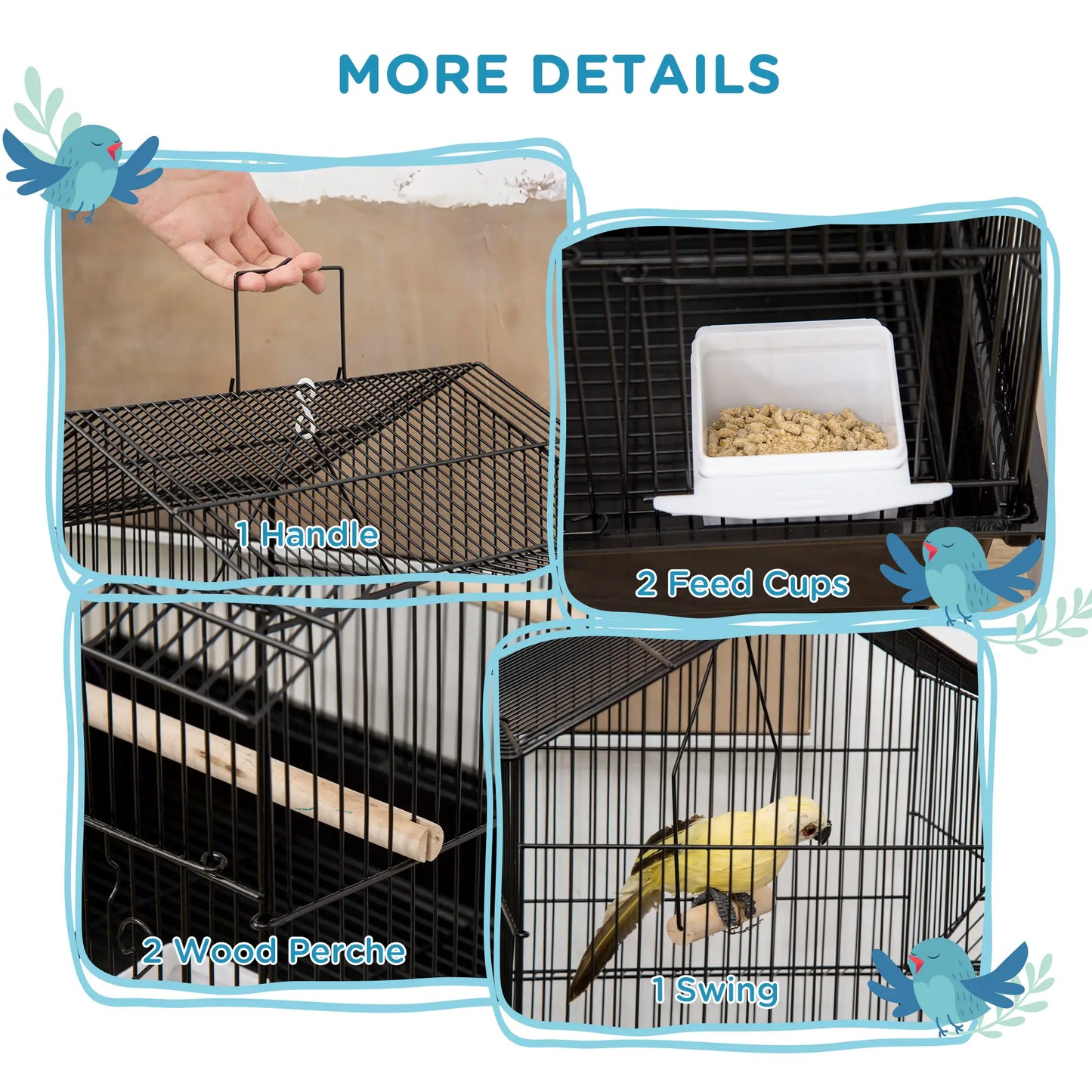 25" Bird Cage with Perch, Swing, Food Container, Slide-out Tray Bird Cages at Gallery Canada