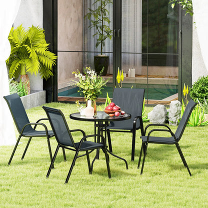 Five-Piece Steel Patio Set, Glass-Top Table, Dark Grey Outdoor Dining Sets at Gallery Canada