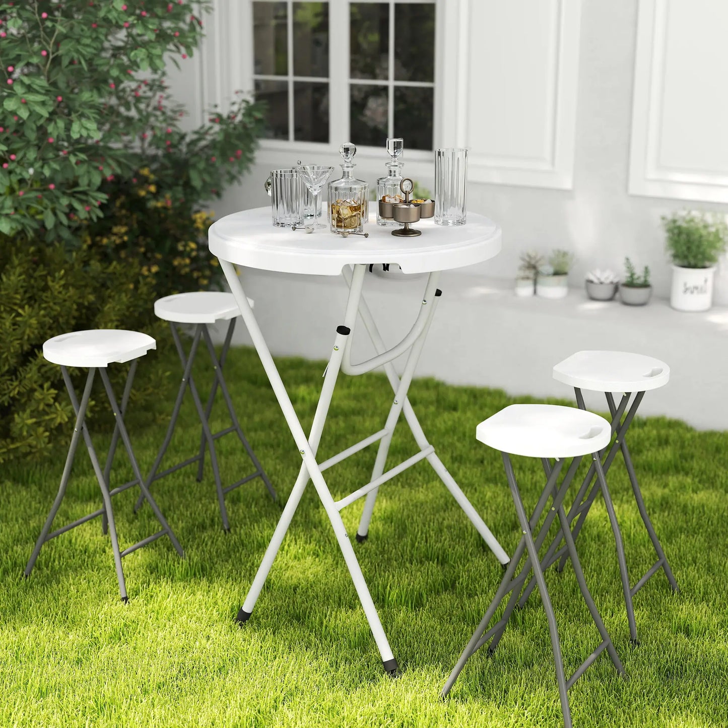 31.5" Bar Height Patio Table, Outdoor Folding Table, HDPE Top, Locking Steel Legs, White Patio Dinning Tables at Gallery Canada