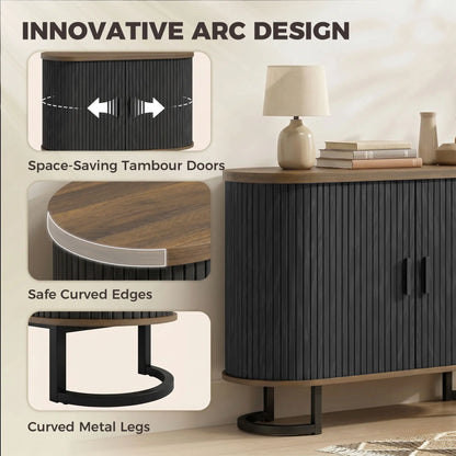 Sideboard Buffet Cabinet with Curved Tambour Doors, Brown/Black