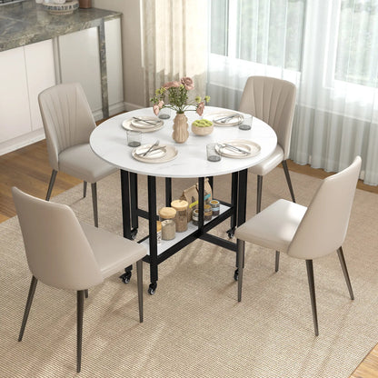 Folding Drop Leaf Table, White Marble, Open Shelf, Rolling Kitchen Table, White Dining Tables at Gallery Canada