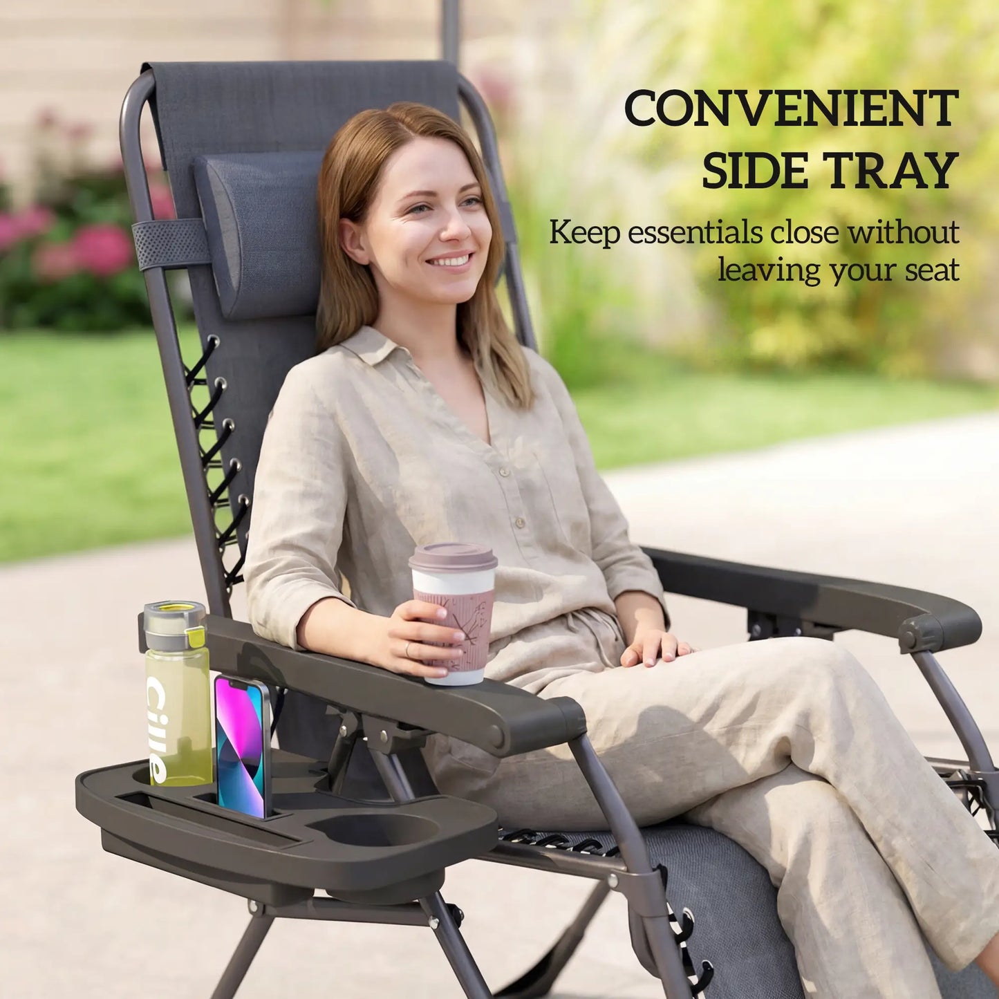 Zero Gravity Chair Set Of 2, Folding Reclining Outdoor Lounge Chair, Dark Grey Lounger Chairs at Gallery Canada