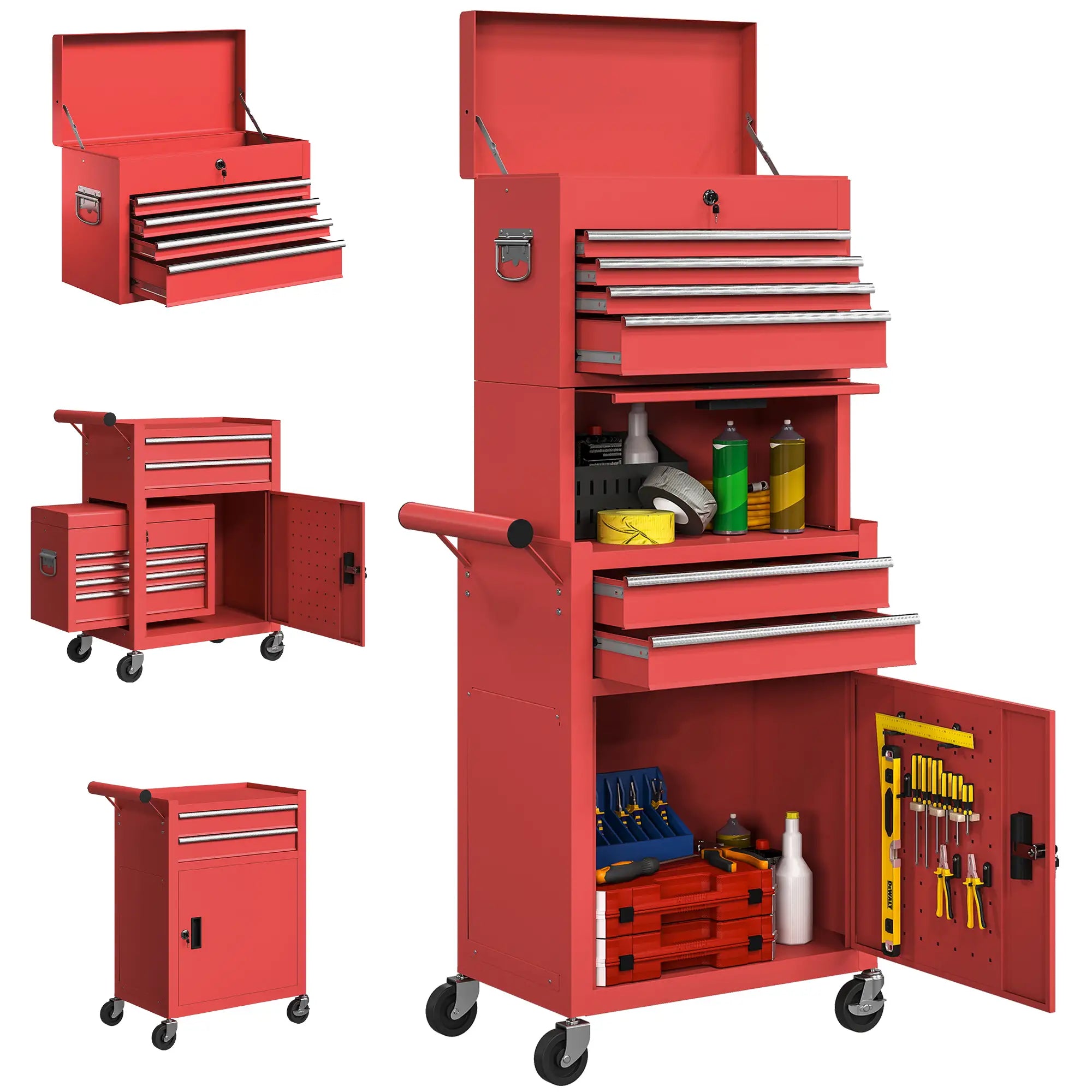 Large Tool Cabinet, 3-in-1 Rolling Chest, Storage Organizer with 6 Drawers, Red Tool Organizers at Gallery Canada