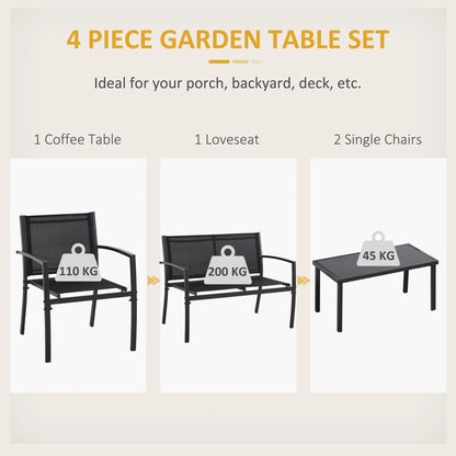 4-Piece Patio Set, Glass Top Coffee Table, Breathable Mesh, Black Patio Furniture Sets at Gallery Canada