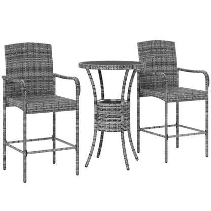 3-Piece Patio Bar Set, Rattan Bistro Table and Chairs, Mixed Grey Bistro Sets Mixed Grey at Gallery Canada