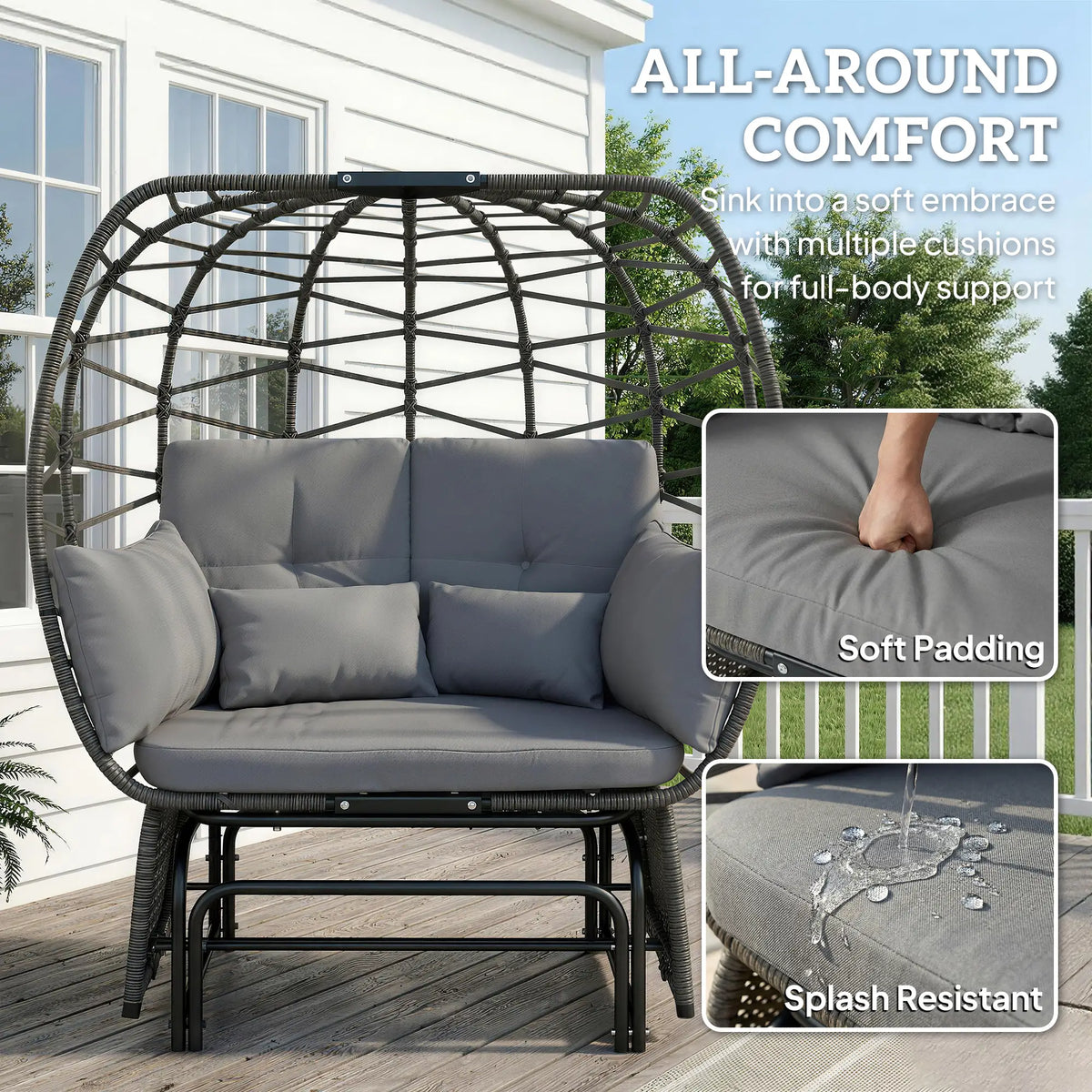 Double Outdoor Glider Egg Chair, With Cushions And Pillows, Dark Grey Outdoor Rocking Chairs at Gallery Canada
