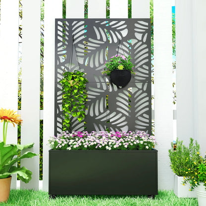 Metal Planter Box With Trellis, Raised Garden Bed With Monstera Leaf Cut-Out